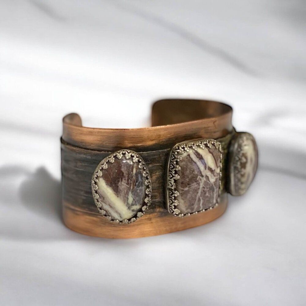 Handcrafted Jasper Textured Cuff Bracelet - Crazy Horse Jasper - NEW - Picture 3 of 4